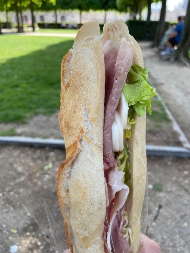 A baguette sandwich in Paris.